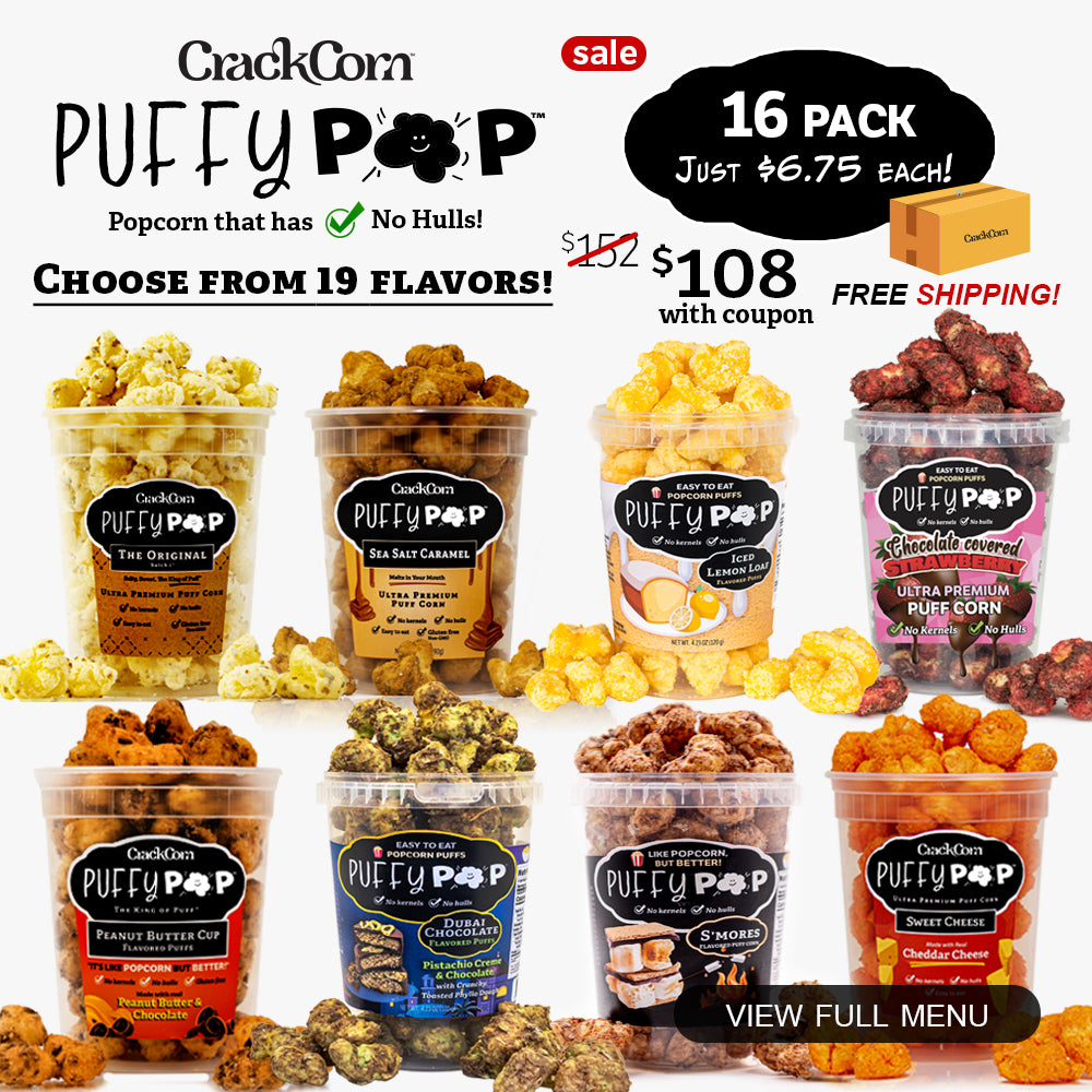 Puffy Pop® 16 Pack Box: Choose Your Flavors – Crack Corn | Puffy Pop