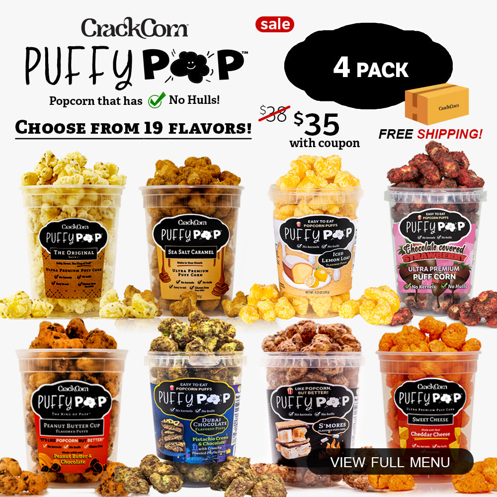 misha&puff popcorn ポップコーン　スケポン 4y Puffy Pop® 4 Pack Box: Choose Your Flavors – Crack Corn | Puffy Pop