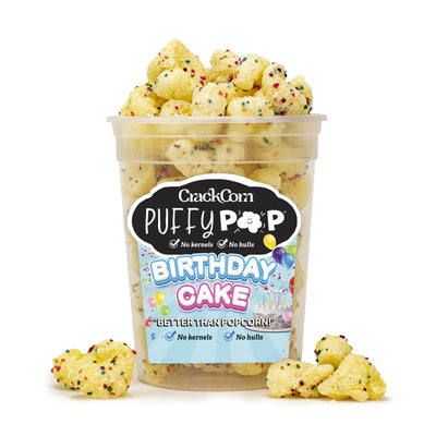 Birthday Cake Puffy Pop puff corn — kernel-free, hull-free snack