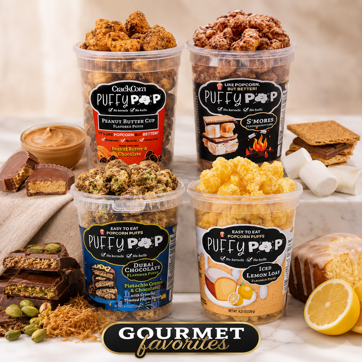 Gourmet Favorites Bundle - 4 Pack of Puffy Pop Popcorn Puffs