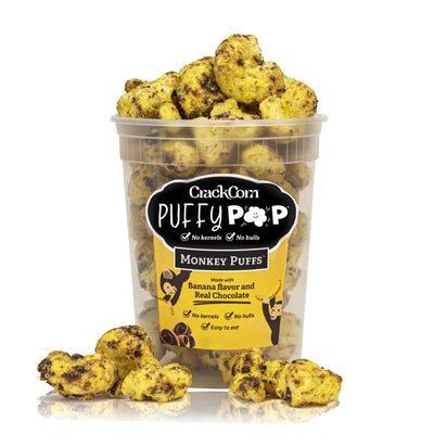 Monkey Puffs banana chocolate Puffy Pop puff corn — kernel-free, hull-free snack