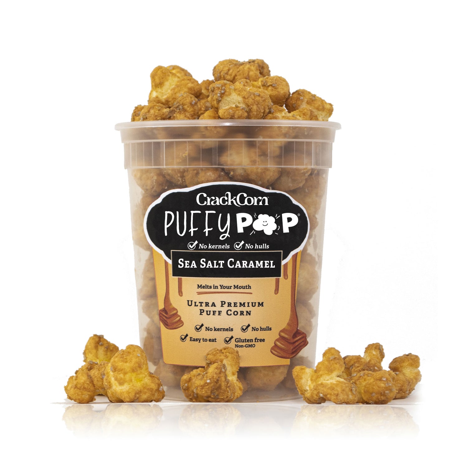 Sea Salt Caramel Puffy Pop puff corn — kernel-free, hull-free snack