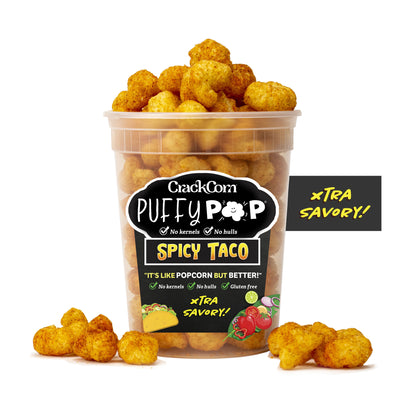 Spicy Taco Puffy Pop puff corn — gluten-free, sugar-free, vegan snack